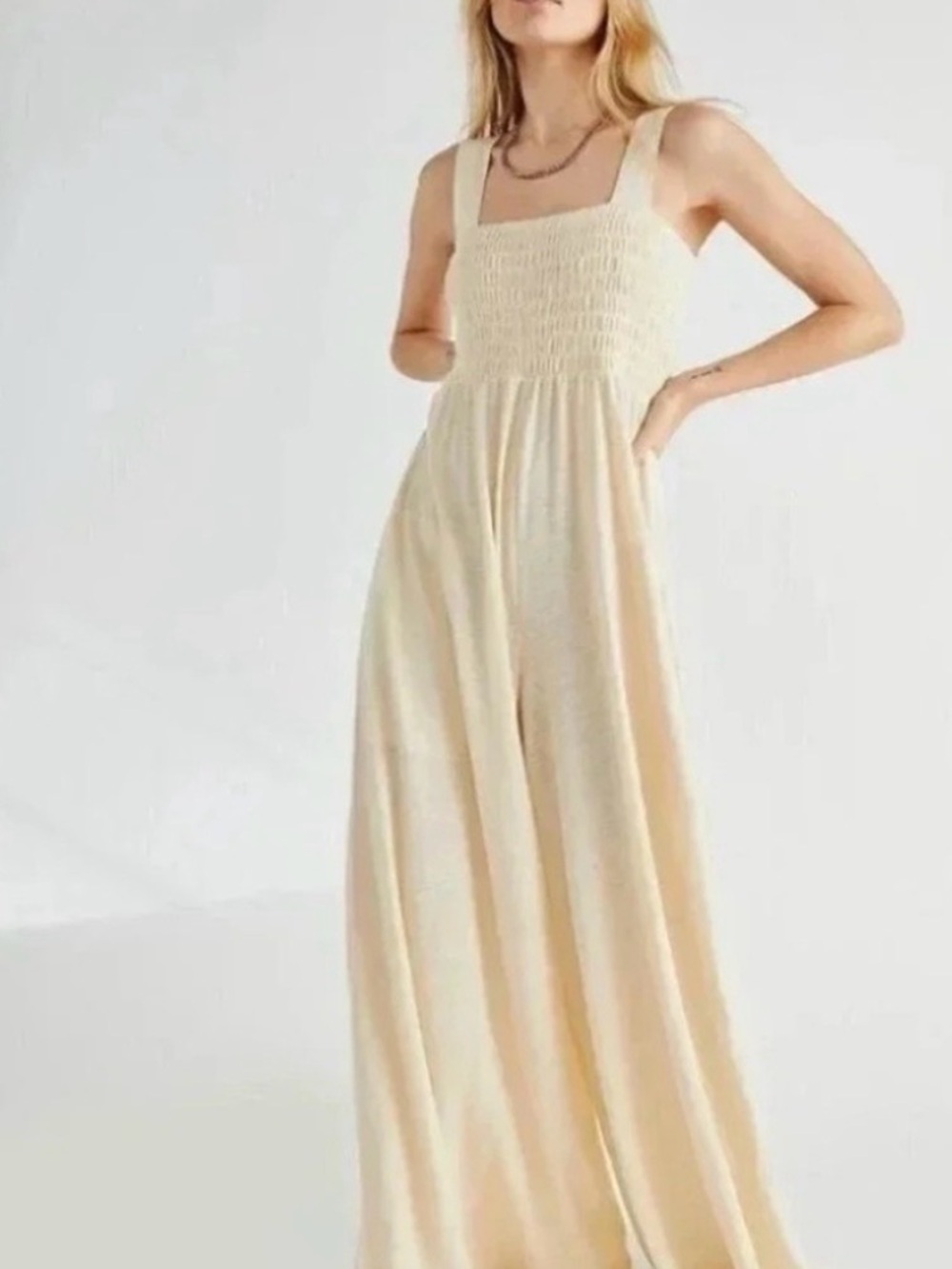 Bohme Women’s Cream Wide-Leg Jumpsuit — Smocked Bodice xs